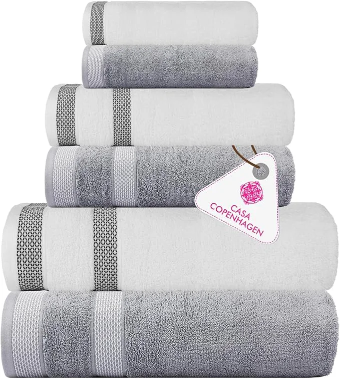Exceptional CASA COPENHAGEN Solitaire 6Pcs Egyptian Cotton Large Designer Towels Gift Relaxed
