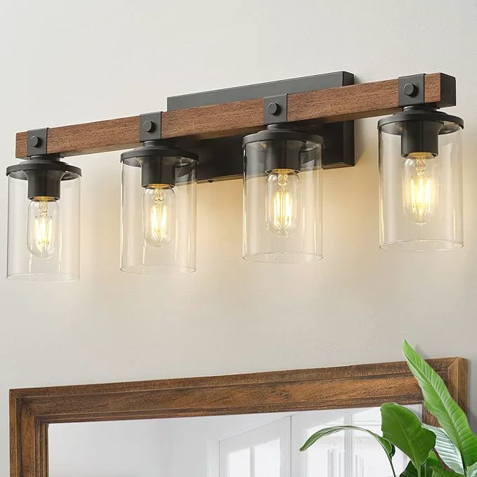 Artisan Bathroom Vanity Light Fixtures 4 lights Wooden Farmhouse Vanity Lights Rustic Effective
