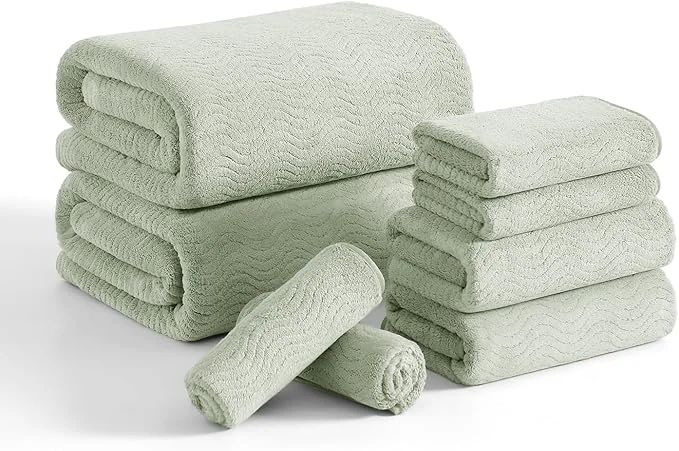 Exclusive 8 Piece Bath Towel Set Green 2 Oversized Large Bath Sheet 2 Hand Towels Premium