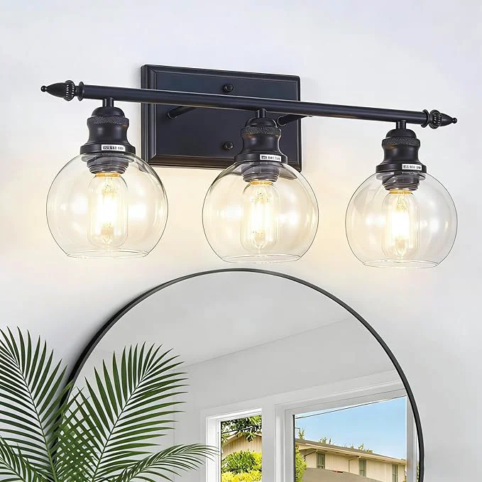 Certified 3-Light Bathroom Light Fixtures Matte Black Vanity Light Over Mirror Modern Pure