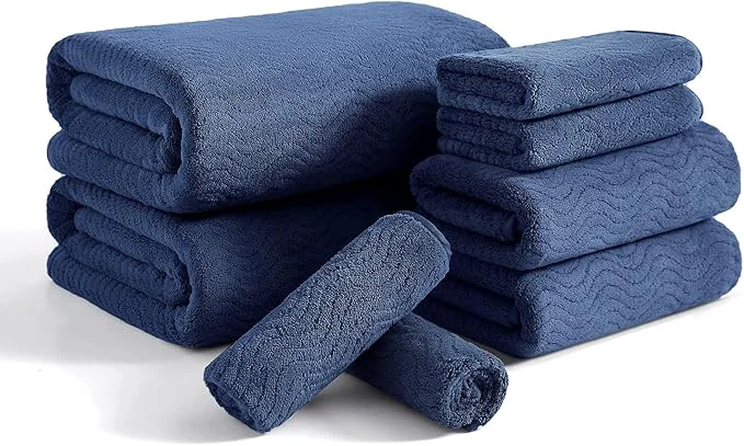 Healthy 8 Piece Bath Towel Set Navy 2 Oversized Large Bath Sheet 2 Hand Towels Minimalist