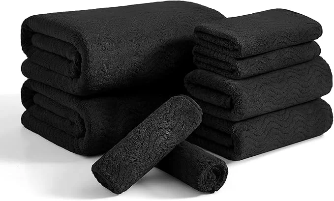 Official 8 Piece Bath Towel Set Black 2 Oversized Large Bath Sheet 2 Hand Towels High-Quality