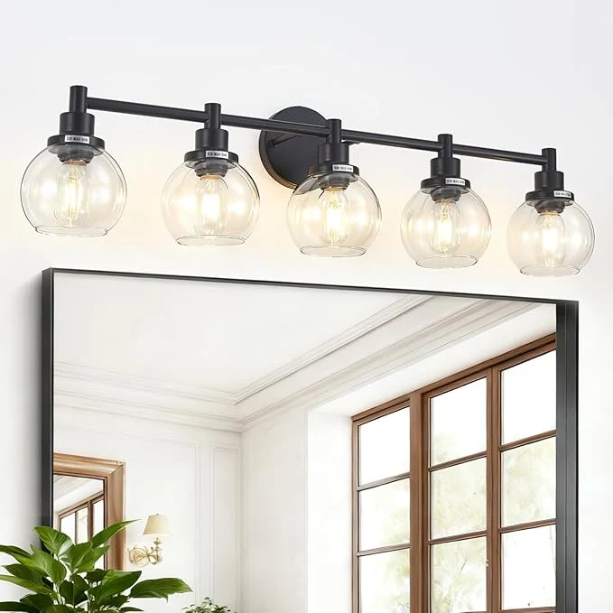 Certified 5-Light Bathroom Light Fixture Black Vanity Lights Over Mirror Modern Wall Long-Lasting