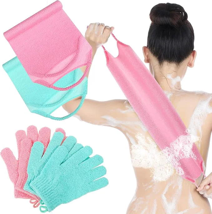 Convenient 4 Pack Exfoliating Washcloth Back Scrubber Set 2 Exfoliating Body Scrubber Genuine