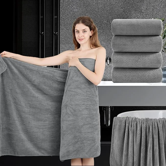 Solid 4 Piece Extra Large Bath Towel 35 x70 Oversized Bath Sheet Grey Bath Towel Set Optimized