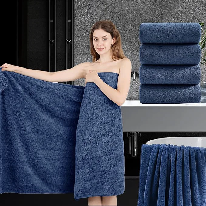 Effective 4 Piece Extra Large Bath Towel 35 x70 Oversized Bath Sheet Navy Blue Bath Optimized