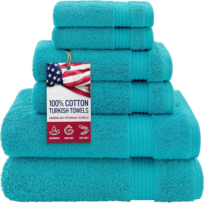 Versatile American Veteran Towel Cotton Turkish 6 Piece Towel Set Luxury Towels Set Green