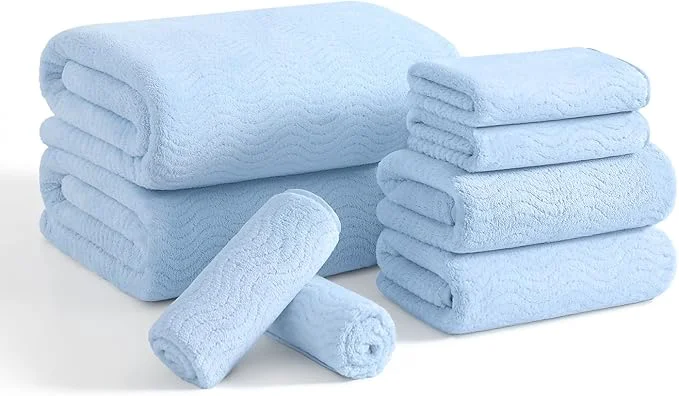 Refined 8 Piece Bath Towel Set Blue 2 Oversized Large Bath Sheet 2 Hand Towels Fast