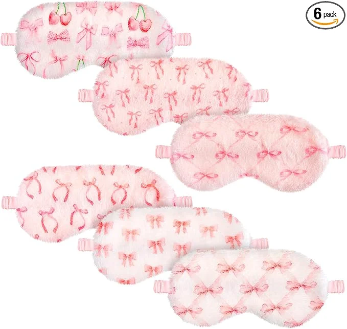 Safe Cuffbow 6 Pack Plush Sleep Mask Set Cute Plush Eye Masks Expertly Made