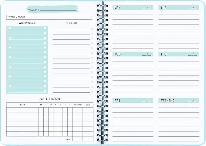 Solid Undated Weekly Planner- Weekly Goals Notebook A5 To Do List Planner Habit Fine Crafted