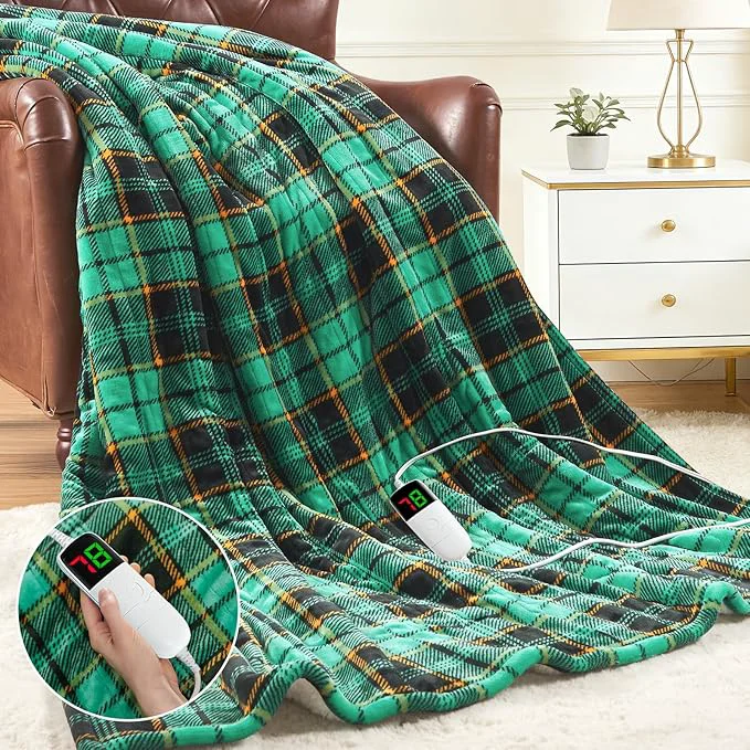 Convenient Green Heated Blanket Electric Twin Size 62X84 Christmas Heating Blanket Superior