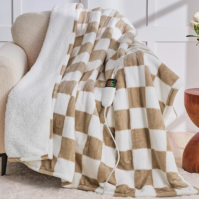 Premium Material Light Brown Heated Throw Blanket Electric 50X60 Heating Blanket Relaxed