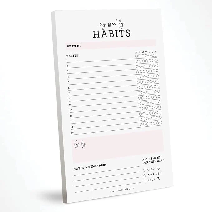 Traditional CARDAMONOLY Habit Tracker Notepad in Black and Light Pink- 50 Page Tear Off Minimalist