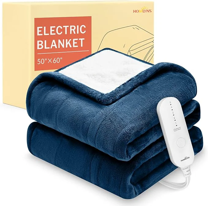 Selected HOMLYNS LuxeHeat Heated Blanket Electric Blanket Soft Flannel Sherpa Heated Superior