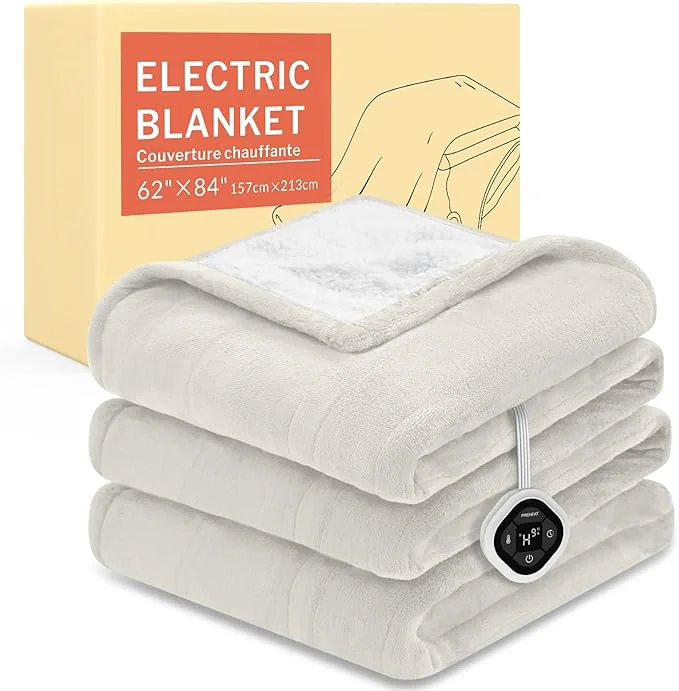Outstanding HOMLYNS LuxeHeat Heated Blanket Electric Blanket Twin Size Soft Flannel Sherpa Artisan