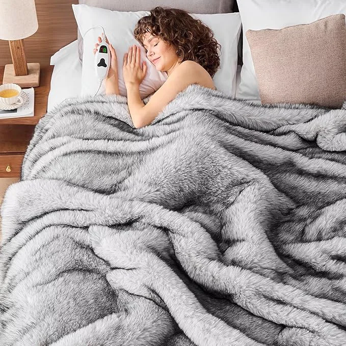 Traditional Heated Electric Blanket Throw Octrot 50 X60 Faux Fur Heating Blanket Luxury Verified