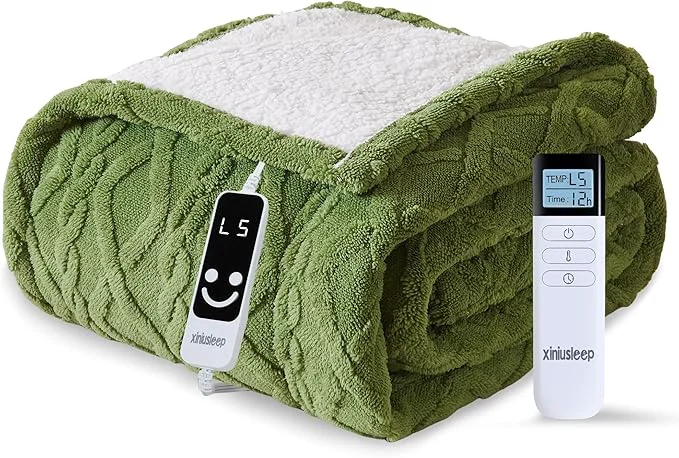 Powerful Heated Blanket Electric Blanket 62 x84 Soft Taffeta Sherpa Electric Throw High-Quality