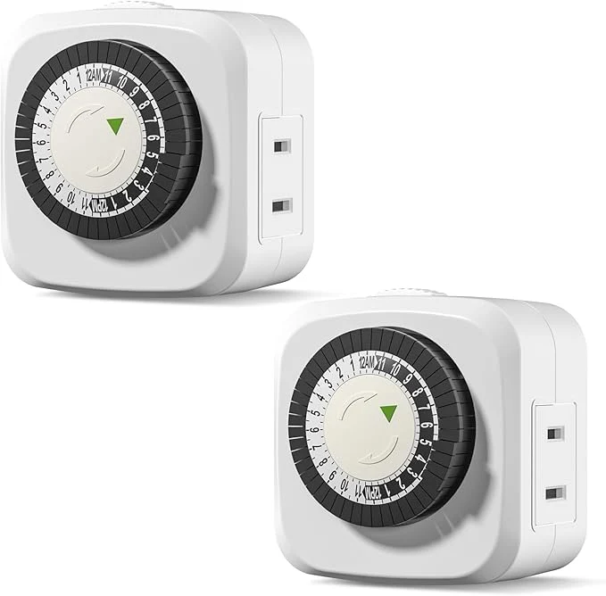 Safe HBN Indoor Timers Plug Mechanical 2 Prong 24-Hour Mini Lamp Timers 2 Pack Green