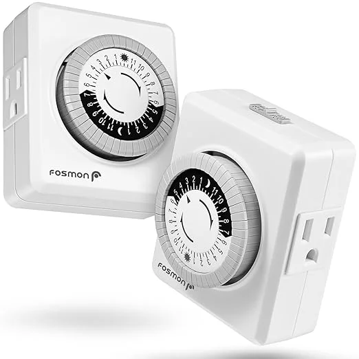 Original Design Fosmon Outlet Timers for Electrical Outlets 24-Hour Dual Plug in Light Timers Classic