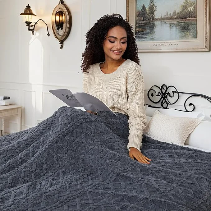 Environmentally Friendly Electric Heated Blanket Full Size 72 x84 Ultra Soft Sherpa Fleece 9 Heat Practical