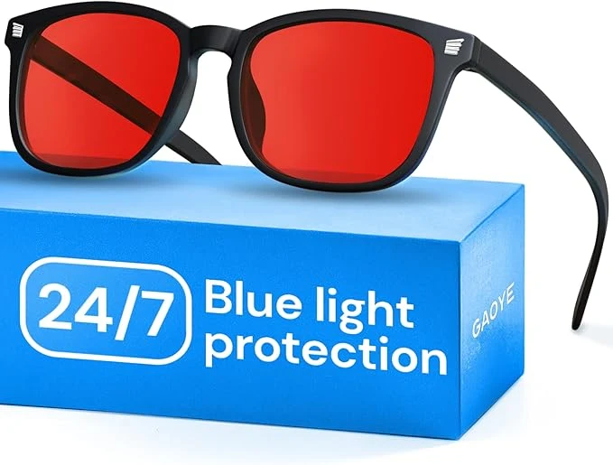 Casual Gaoye Black with Red Lenses Blue Light Glasses Solid