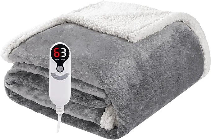 Modern Electric Heated Blanket Throw Size 50 x60 Soft Flannel Smart
