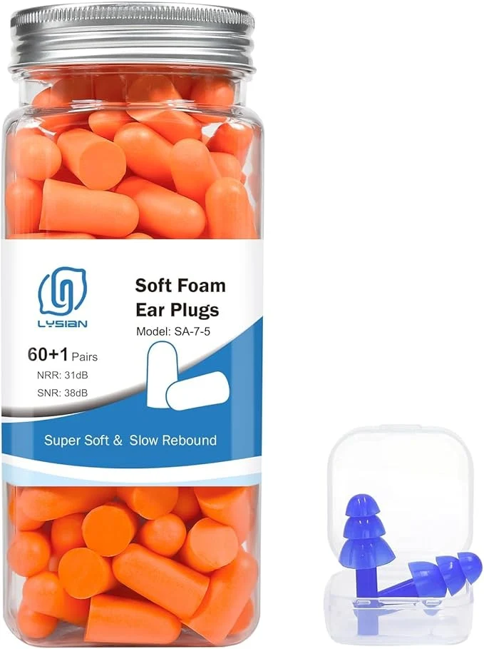 Outstanding LYSIAN Soft Foam Earplugs 38dB SNR 60 Pairs Disposable Noise Cancelling Ear Fashionable