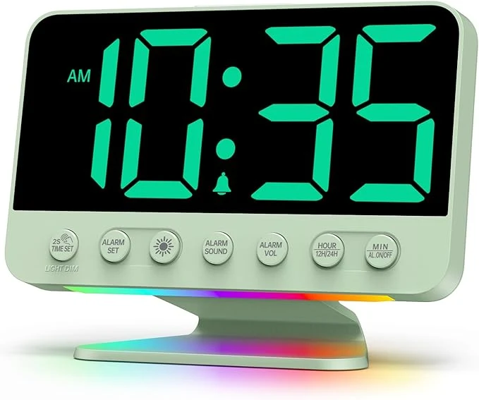 Green Odokee Digital Alarm Clocks for Bedrooms Large Bold Number 5 Brightness Dimmer World-Class