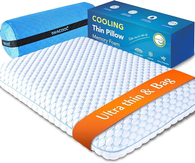 Durable Stomach Sleeping Pillow for Stomach Back Sleepers Cooling Gel Thin Memory Professional