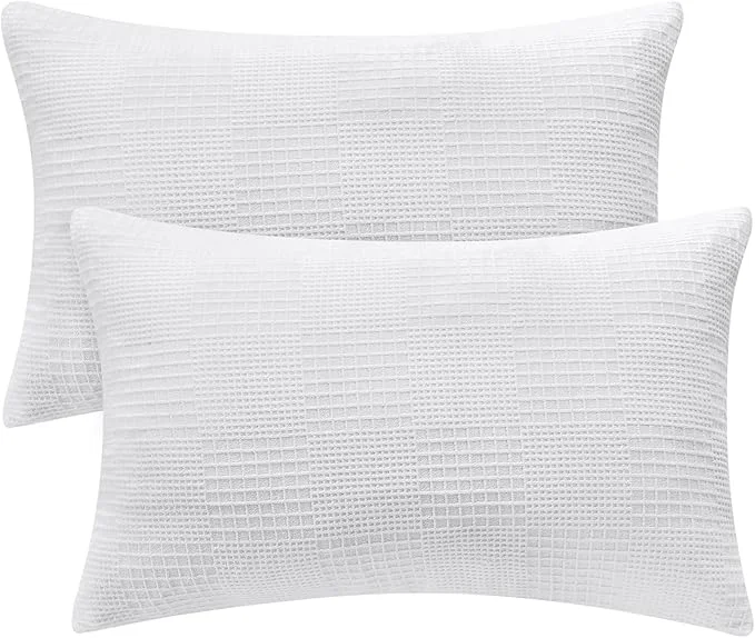 Clean BEDELITE Flannel King Size Pillow Cases Set of 2 Decorative Waffle Weave Safe