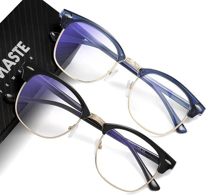 World-Class Blue Light Blocking Glasses Vintage Half Frame UV Clear Lens Anti Eyestrain Recyclable