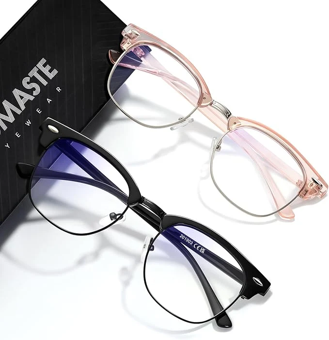 Breathable Blue Light Blocking Glasses Vintage Half Frame UV Clear Lens Anti Eyestrain Comfortable