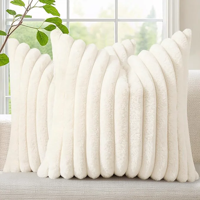 Verified decorUhome Summer Cozy Faux Fur Throw Pillow Covers 22×22 Set of 2 Decorative Trendy