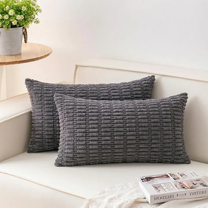 Professional Aegero Pack of 2 Corduroy Decorative Throw Pillow Covers 12×20 Inch Soft Fast