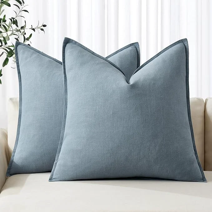 Contemporary MIULEE Decorative Linen Euro Sham Pillow Covers 26×26 Blue Grey Boho Expertly Made