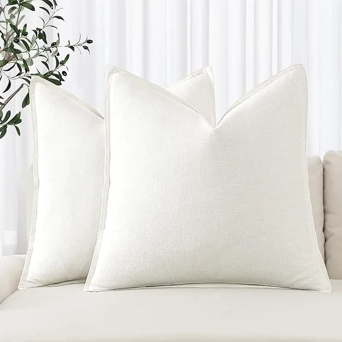 First-Class MIULEE Decorative Linen Euro Sham Pillow Covers 22×22 Inch Cream White Boho Stylish