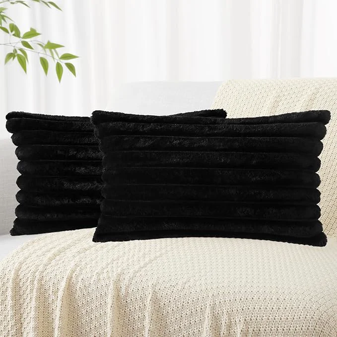 Fine Crafted decorUhome Cozy Faux Fur Throw Pillow Covers 12×20 Set of 2 Decorative Soft Safe