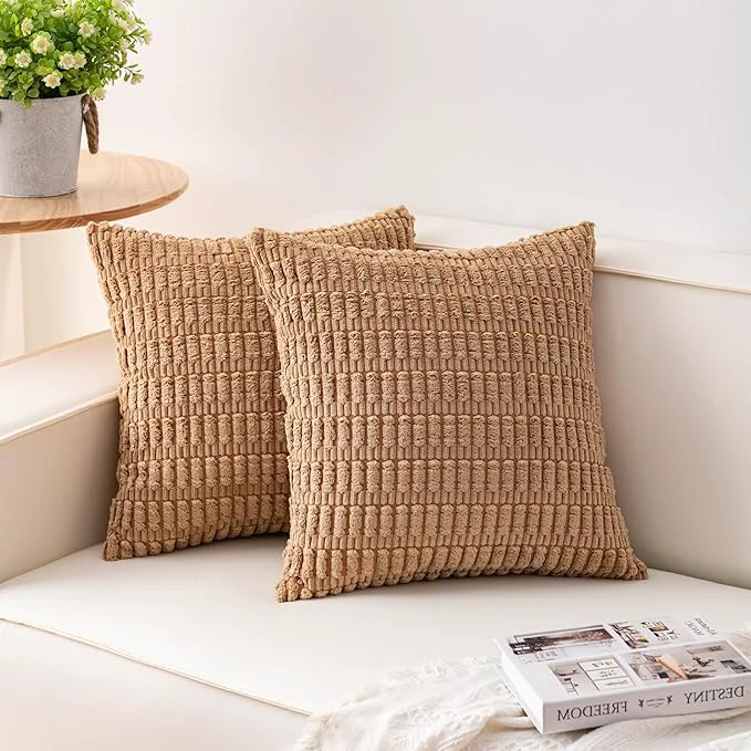 Detailed Aegero Pack of 2 Corduroy Decorative Throw Pillow Covers 20×20 InchSoft Striped Outstanding