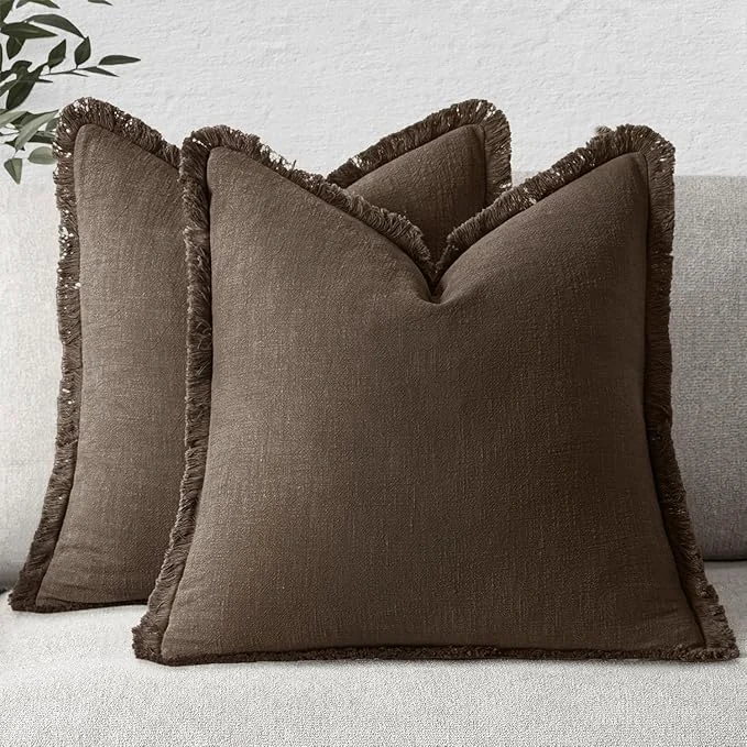 Elite MIULEE Decorative Throw Pillow Covers Neutral Linen Fringe Throw Pillows Set of Stylish