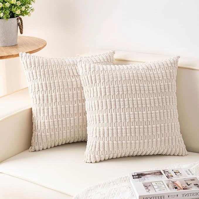 Smart Aegero Pack of 2 Corduroy Decorative Throw Pillow Covers 26×26 InchSoft Striped Original Design
