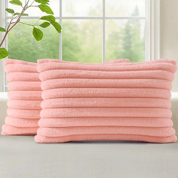 Comfortable decorUhome Summer Cozy Faux Fur Throw Pillow Covers 12×20 Set of 2 Decorative Modern