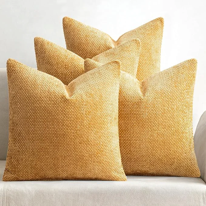 Crafted MIULEE Pack of 4 Couch Throw Pillow Covers 18×18 Inch Gold Soft Decorative Natural