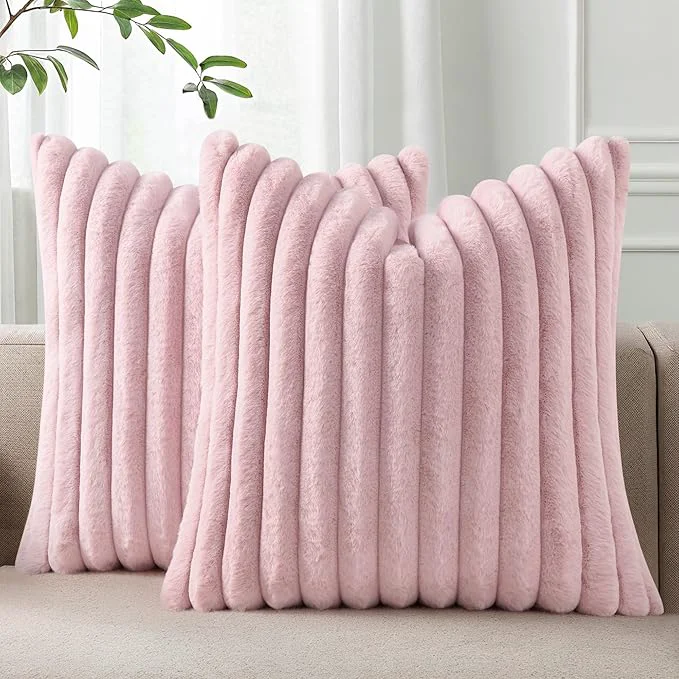 Classic Pallene Faux Fur Plush Throw Pillow Covers 18×18 Set of 2 Luxury Soft Fluffy Prestigious