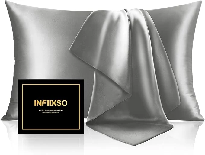 Trendy INFIIXSO Silk Pillow Cases 2 Pack Standard Size Ultra Smooth Soft Mulberry Green