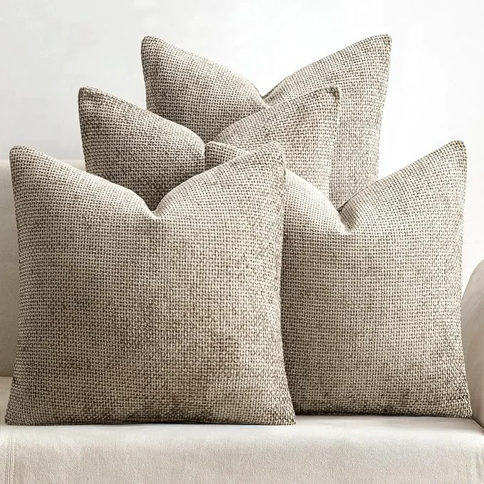 Stylish MIULEE Pack of 4 Couch Throw Pillow Covers 18×18 Inch Khaki Soft Decorative Consistent