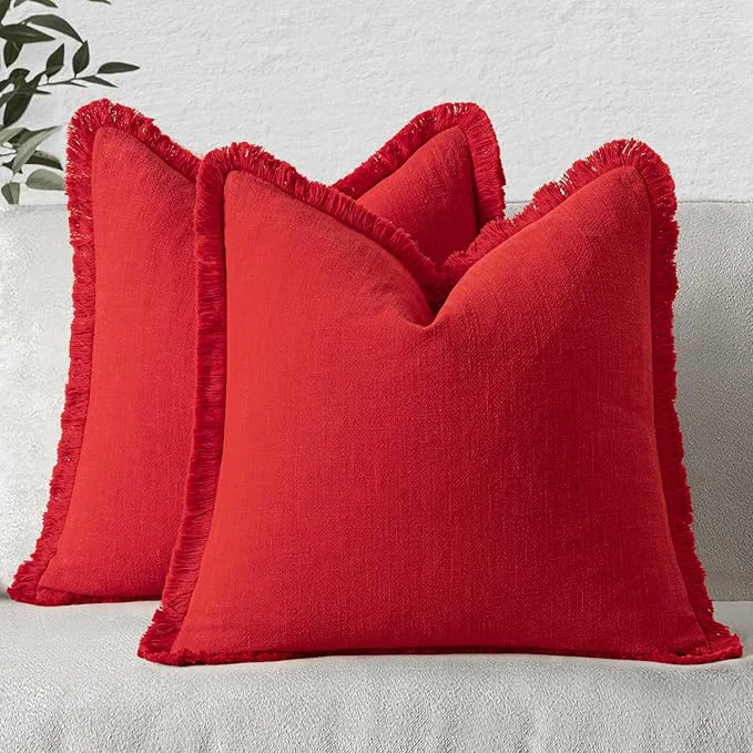 Classic MIULEE Decorative Throw Pillow Covers Neutral Linen Fringe Throw Pillows Set of Original Design