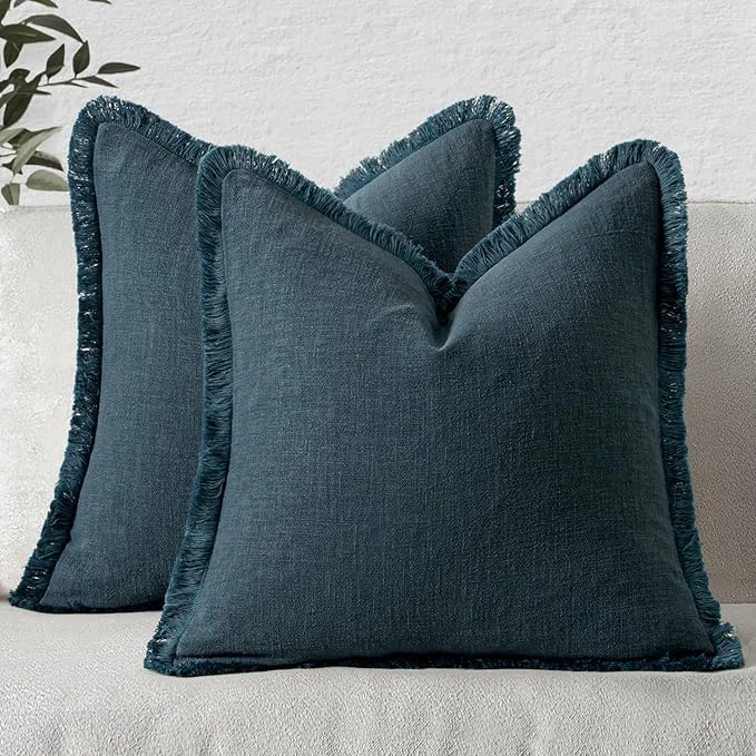Verified MIULEE Decorative Throw Pillow Covers Neutral Linen Fringe Throw Pillows Euro Professional