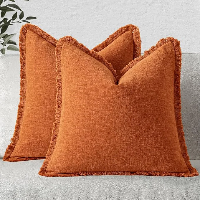 Sustainable MIULEE Decorative Throw Pillow Covers Neutral Linen Fringe Throw Pillows Euro Refined