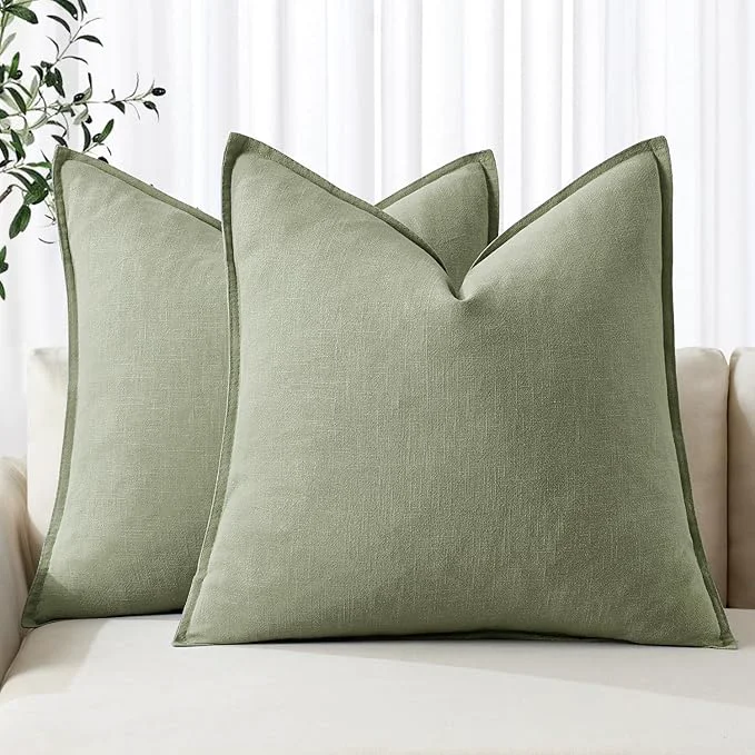 Relaxed MIULEE Decorative Linen Euro Sham Pillow Covers 24×24 Sage Green Boho Comfortable