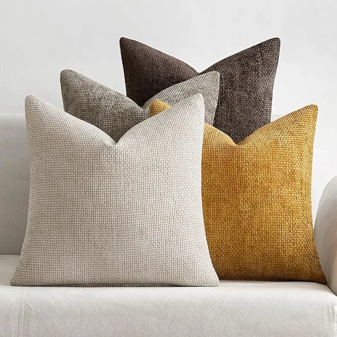 Original MIULEE Pack of 4 Couch Throw Pillow Covers 16×16 Inch Neutral Gold Brown Soft First-Class
